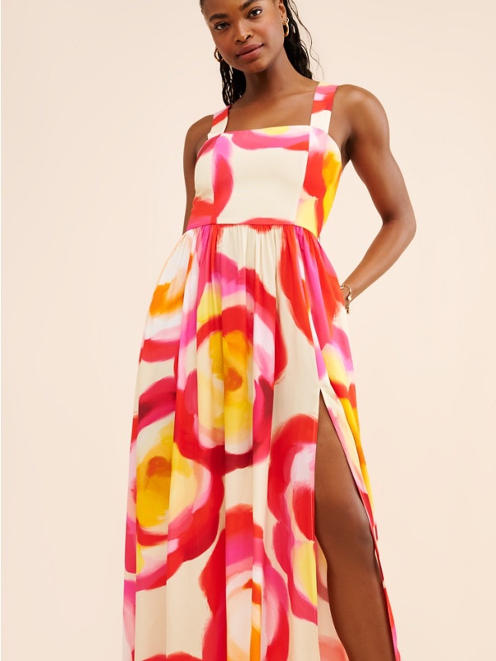 Amanda Uprichard Cream Maxi Dress with Pink, Red & Yellow Floral Print